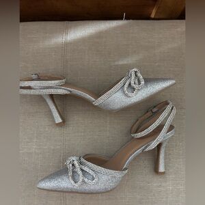 a new day Silver Glitter Pointed-Toe Heels with Rhinestone Trim